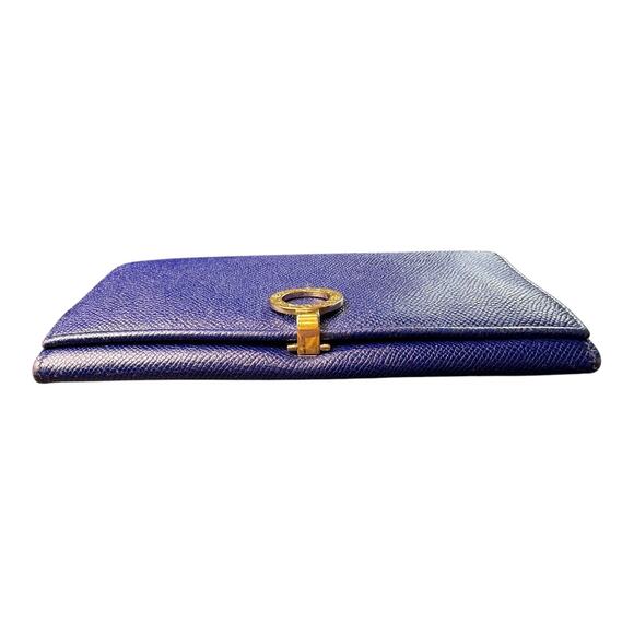 BVLGARI Long Wallet Logo Clip Bi-Fold Royal Blue Leather Light Pink Lining - Picture 11 of 16